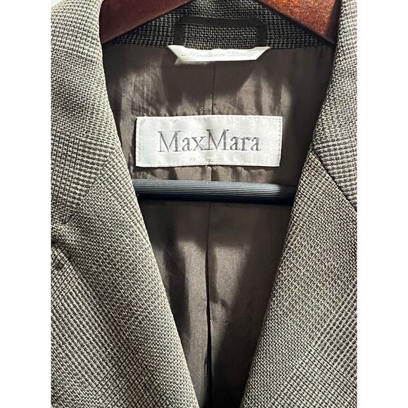 MAX MARA Italy VNTG Tan Brown Plaid Wool Silk Blend Double Breasted Blazer sz 14 - Picture 9 of 11
